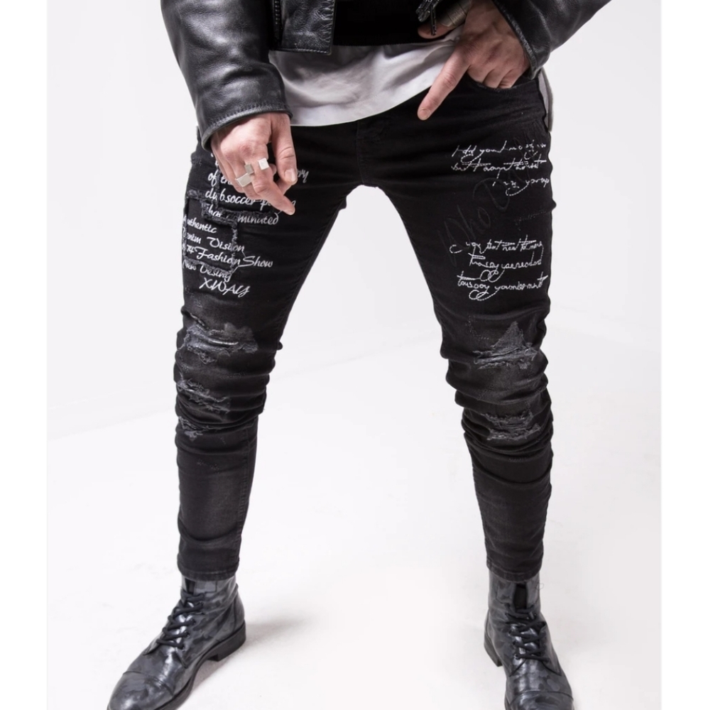 Sernes Co. Black Stone Stitch Embroidered Custom Jeans